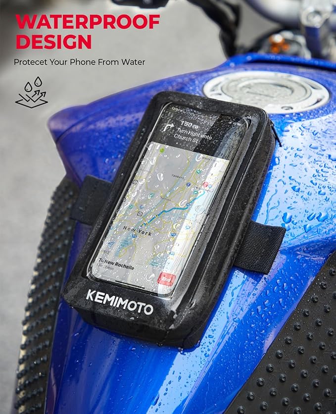 KEMIMOTO Motorcycle Waterproof Tank Bag Phone Pouch Case TPU Bag Sensitive Touch Screen Compatible for Cell Phone up to 6.5 Inch Black