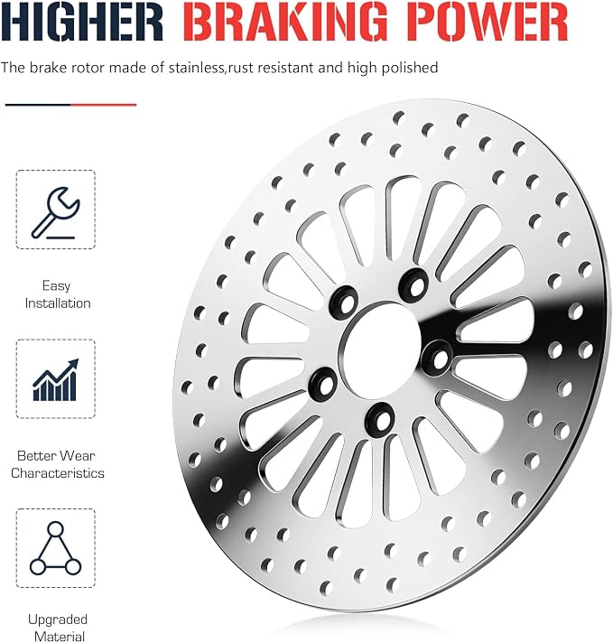 11.8" Front and Rear Brake Rotor Pad Set for Harley Davidson Touring Models, for Road King/Street Glide/Road Glide/Electra Glide 2008-2022, Mirror-Polished Stainless Steel Rotors, 3PCS