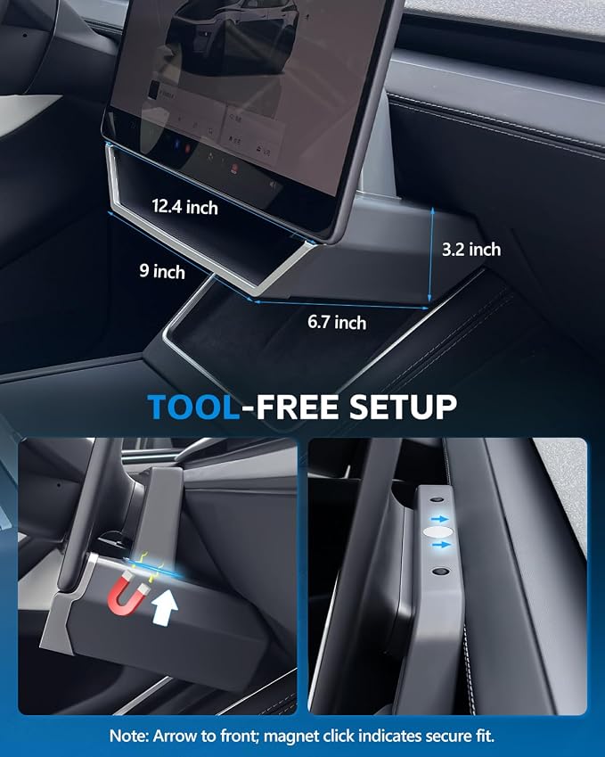 (Upgraded for Tesla Model Y Juniper Under Screen Storage Organizer 2025-2026 [Cyber-Inspired], Model 3 Highland 2024-2025 Center Console Organizer Tray for Tesla Model Y Juniper Accessories
