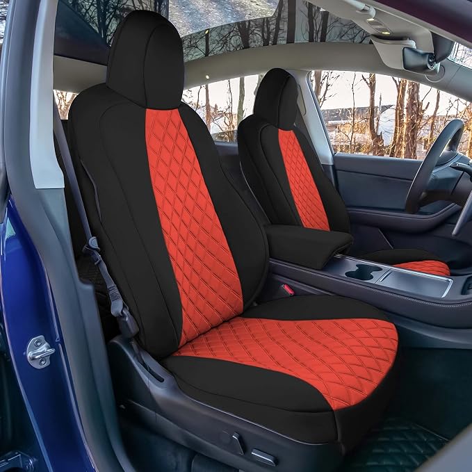 FH Group Custom Fit Car Seat Covers Specifically Made for 2020-2025 Tesla Model Y Ultraflex Neoprene Water Resistant Automotive Seat Covers -Front Set Red