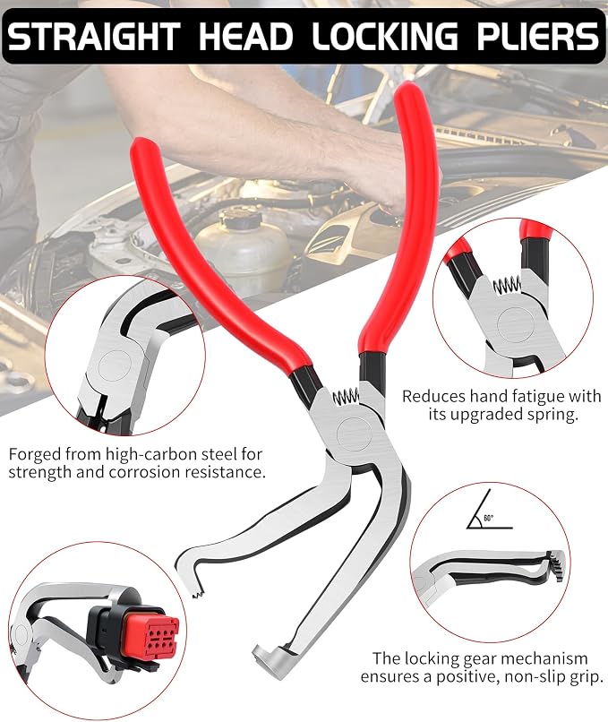 5 Pieces Electrical Disconnect Pliers for Cars Automotive Electrical Plug Connector Disconnect Tool and Connector Separator and Hose Clamp Pliers with Gloves for Cars, Trucks & SUVs (Red)