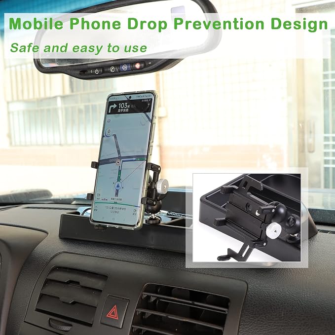 PIUGILH Fit for H3 Phone Holder Multi-Functional Phone Mount Center Console Dash Tray Dashboard Storage Box Organizer for Hummer H3 2005-2009,ABS Black