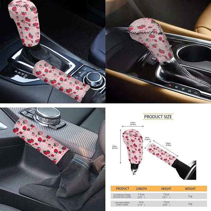 Cute Strawberry 12 Pieces Car Seat Covers Sets Steering Wheel Cover Steering Wheel Cover Car Console Covers Cars Seat Belt Cover Personalized for Most Cars, SUVs