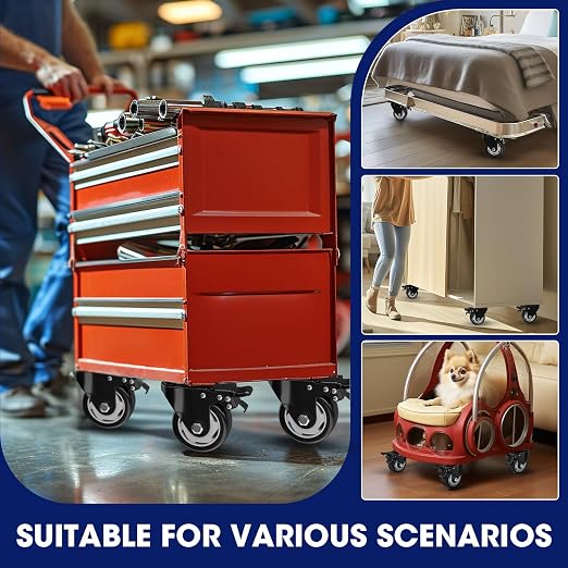 3" Heavy Duty Plate Casters, 1000 Lbs Dual Brake - Set of 24 | Black 1000 Lbs per 4 casters. 360° Swivel. Dual lock. PU won't mark floors. For workbench, furniture, cart.
