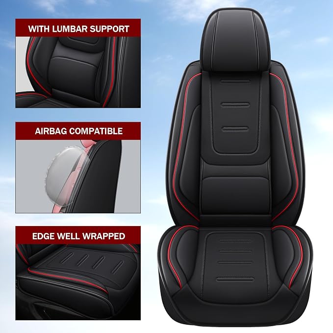 otoez Nappa Leather Car Seat Covers Full Set, Breathable Leather Automotive Seat Covers Front & Rear Seat Protectors with Lumbar Support, Universal Fit for Most 5 Seats Cars SUV Truck Sedan (Black)