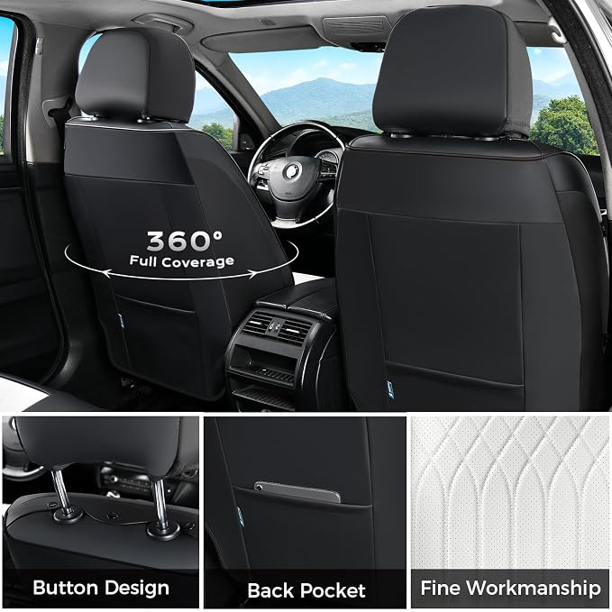 FLORICH Front Car Seat Covers, Leather Seat Covers for Cars, Waterproof Car Seat Protector Breathable, Front Seat Covers for Cars, Automotive Seat Covers Universal Fit for Most Cars SUV Truck