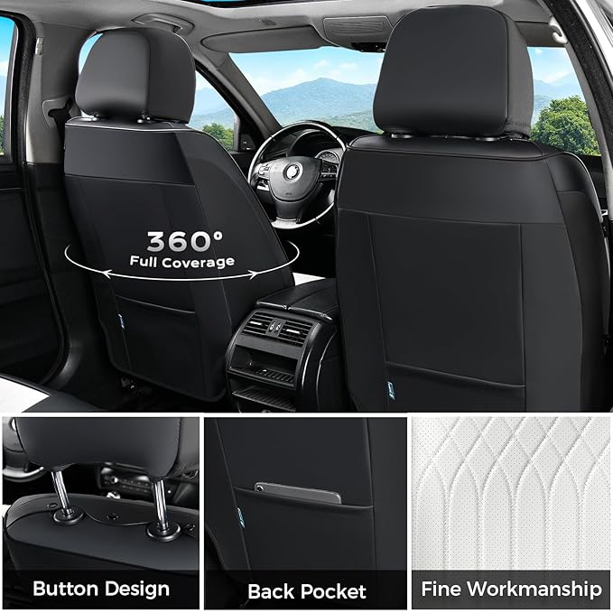 FLORICH Front Car Seat Covers, Leather Seat Covers for Cars, Waterproof Car Seat Protector Breathable, Front Seat Covers for Cars, Automotive Seat Covers Universal Fit for Most SUV Pick-up Truck