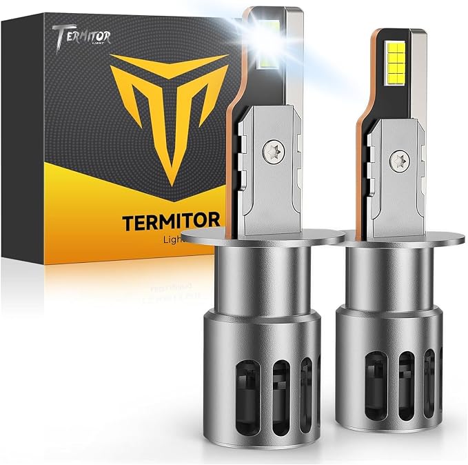 Termitor Upgraded H𝟣 Bulbs, 70,000LM 6500K White White Super Bright, 1:1 Halogen Size, 6500K Cool White, No Adapter Required, Easy Install Non-Polarity H1 H1LL Off Road Lights, Pack of 2
