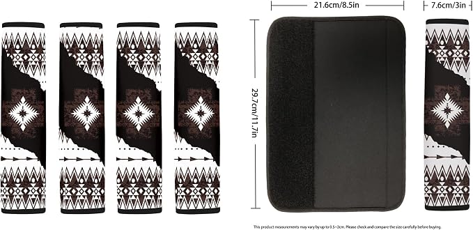 Aztec Najavo Auto Seat Covers Full Set with Steering Wheel Cover Shoulder Pads, Bucket Car Seat Covers Car Accessories Universal Fit for Most Cars, Black and White