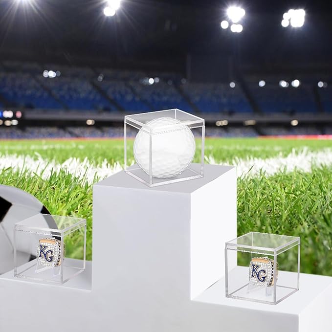 6 Pack Championship Ring Display Case Clear Acrylic Display Case Mini Baseball Softball Ring Holder Single Ring Display Box Stand 1 Slot Ring Hole Storage Box Gift for Sports Fans, 2.16 Inch