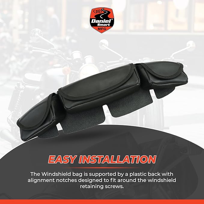 Daniel Smart Motorcycle Windshield Bag for Harley Touring 1996-2013, 3-Pocket Windscreen Bag Compatible with Electra Glide, Street Glide FLHX FLH, Trike Models (3-Pockets)