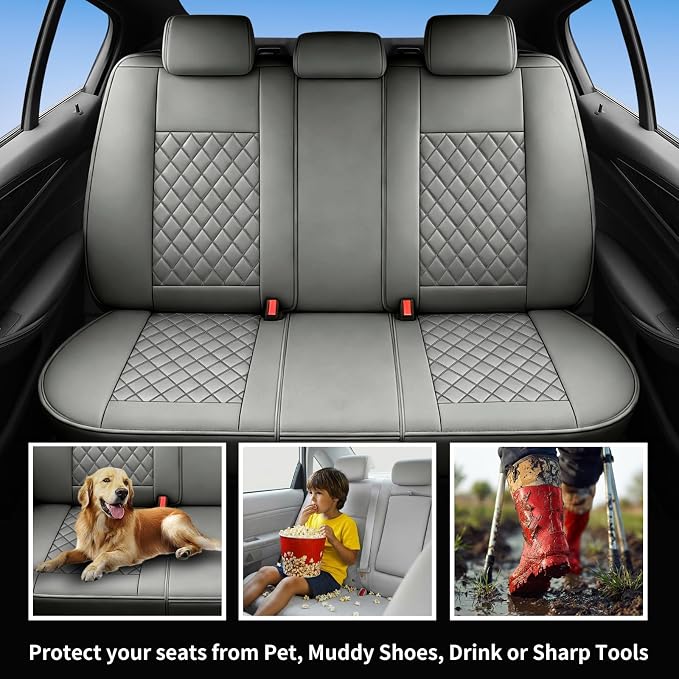 Fit Fusion Car Seat Covers for Ford Fusion 2007-2020 - Luxury Leather, Anti-Slip, All-Weather Seat Cushions, Waterproof & Breathable, Airbag Compatible, Full 5-Seat Set (Gray)