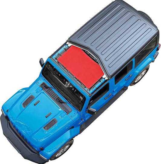JT JL Top Sun Shade Roof Compatible with Jeep Wrangler and Gladiator 2 or 4 Door 2018 to 2023 Sunshade Sunroof Blocks UV Wind Noise Cherry Red Mesh for Front