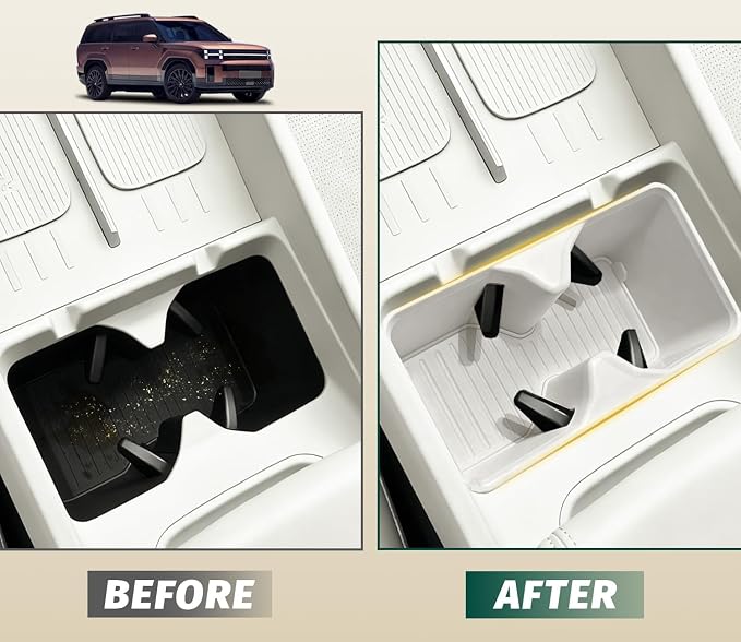 Cup Holder Insert & Wireless Charging Protective Mat for 2024 2025 2026 Hyundai Santa Fe White 2Pcs (Scratch & Scuff Free) (Easy to Clean) Center Console for Hyundai Santa Fe Accessories