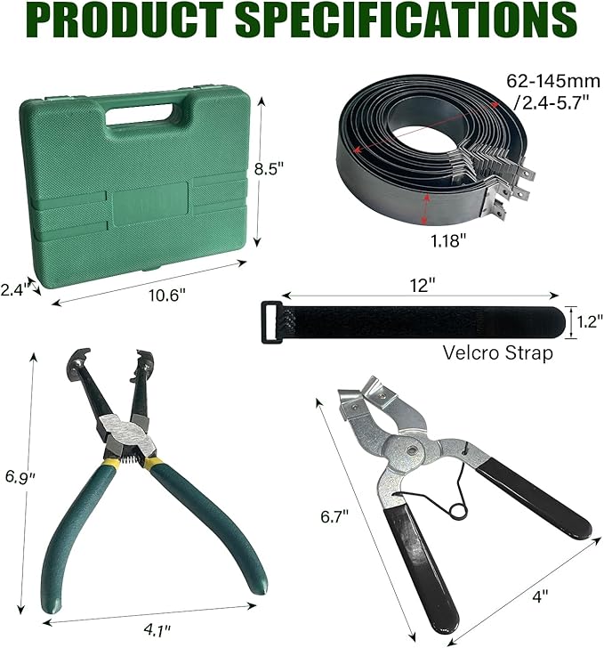 Auto Engine Piston Ring Compressor Tool Set with Piston Installer Pliers and 14 Piston Rings(62-145mm) for Car Truck Auto Engine