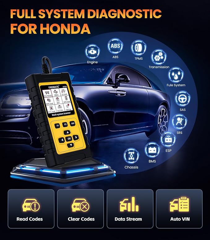 OBD2 Scanner for Honda Acura, OBDMATE OM707 Full Systems Diagnostic Tool with 15 Reset Services Auto VIN, Battery Test, One-Key I/M Readiness, No Subscriptions Lifetime Update