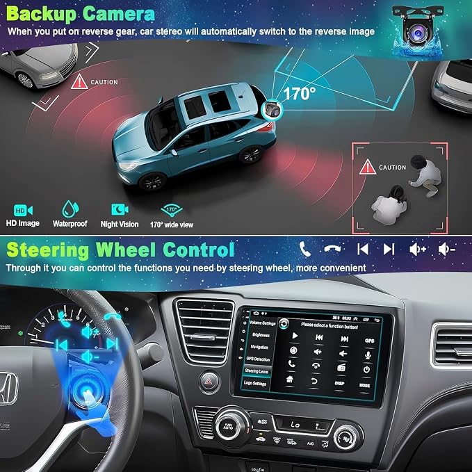 4G+64G Car Radio for Honda Civic 2013-2017(Only US Version) with Wireless Carpaly & Android Auto,9 Inch IPS Touch Screen Car Stereo with GPS Navigation/Bluetooth 5.2/FM/Backup Camera/WiFi/SWC/HiFi