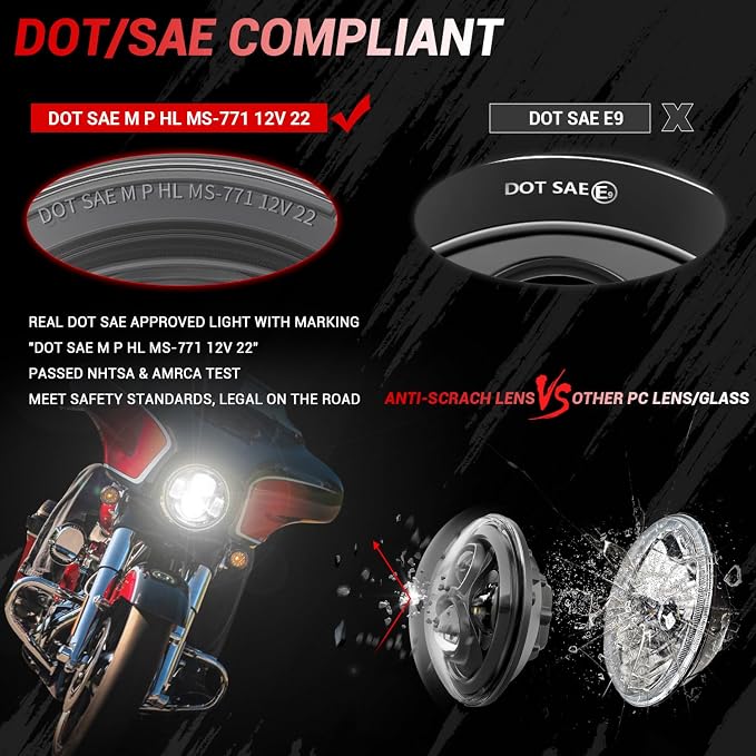 Z-OFFROAD New Motorcycle 7 Inch LED Light DOT Kit Compatible with Harley Davidson Touring Street Glide Road King Special Electra Glide Ultra Classic Fat Boy Heritage Softail Switchback Black