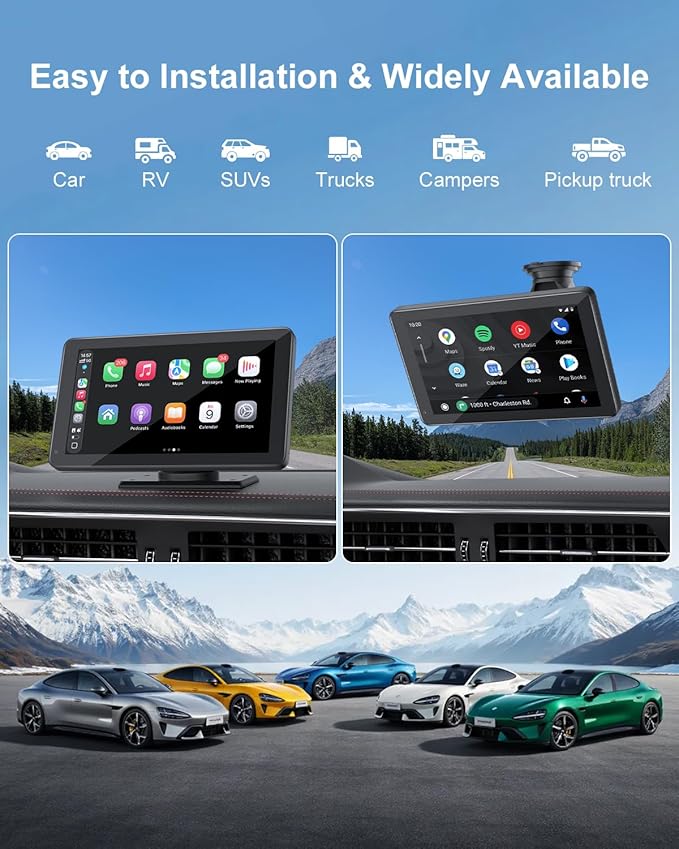 Carplay Screen for Car, Upgrade 7" HD Wireless Apple Carplay & Android Auto Touchscreen- Car Play Screen Stereo with Backup Camera, Mirror Link/Voice Control/Music Play/GPS Navigation -for All Vehicle