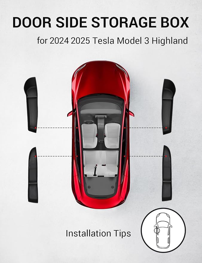 BASENOR 2026 2025 2024 Tesla Model 3 Door Side Storage Box, Door Pocket Liners, (Proprietary Design) TPE Front & Rear Side Organizer Tray Protector Liner for Model 3 Highland Set of 4