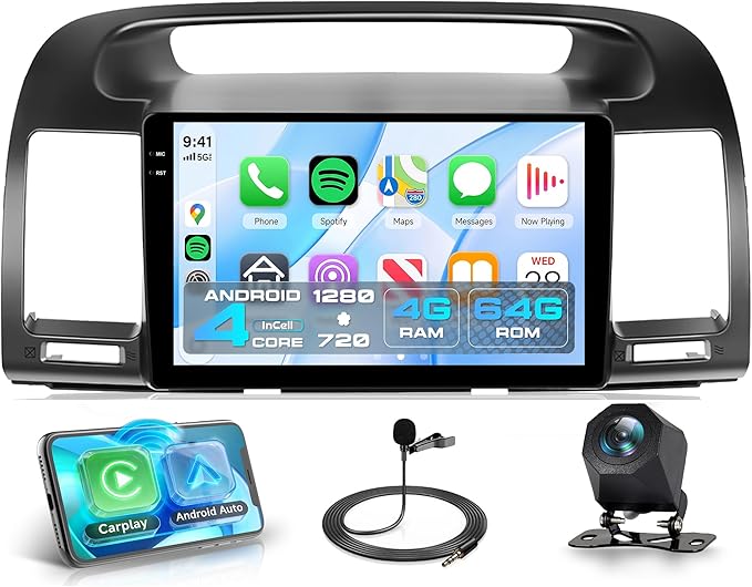 Rimoody 4GB+64GB Android 15 Car Stereo for Toyota Camry 2000-2006, 9" INCELL Touchscreen Radio with Wireless CarPlay Android Auto, GPS WiFi Bluetooth FM/RDS EQ SWC Backup Camera