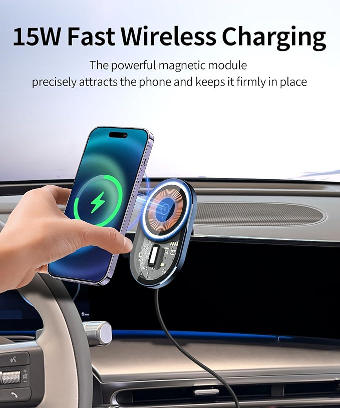 Wireless Charging car Phone Holder for Hyundai Ioniq 9 2025 Accessories 12.3 inch Screen Fixed Clip,360° Rotation car Phone Mount Compatible with MagSafe