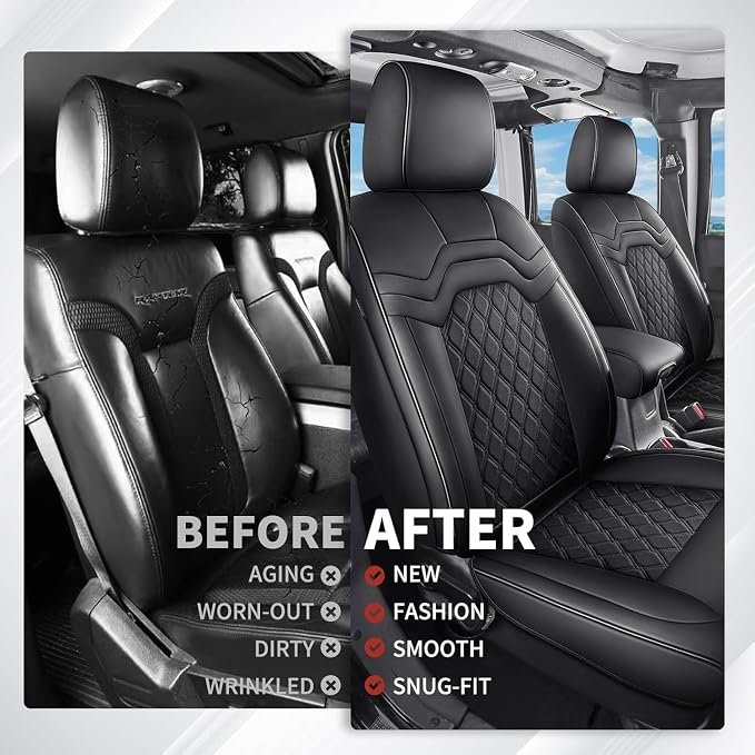 Huidasource Fit for Chevy Silverado Front Seat Covers, GMC Sierra Front Seat Covers 1500 2007-2026, 2500HD 3500HD 2015-2026 Crew Double Extended Cab, Nappa Leather Front Seat Cover for Trucks, Black