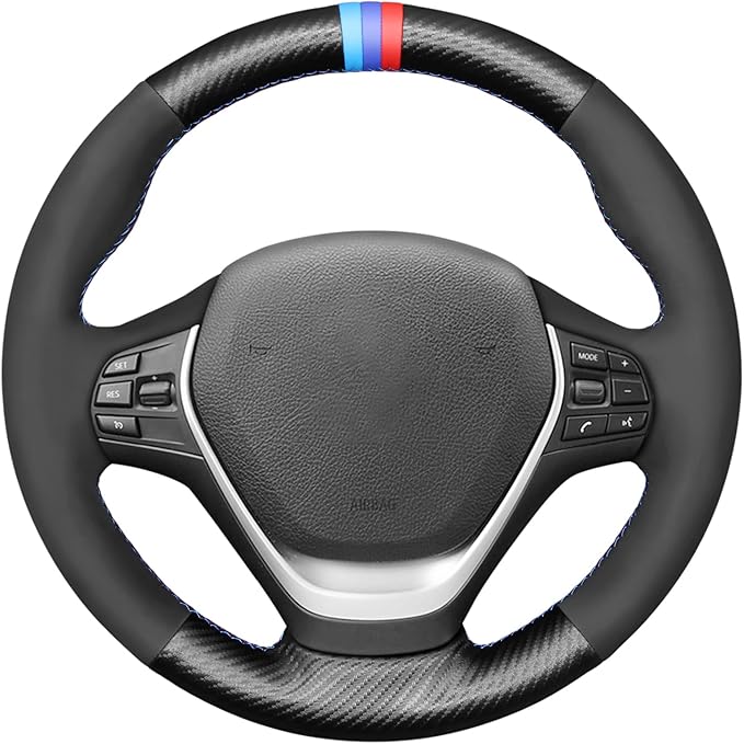 MEWANT Hand Stitch Suede Carbon Fiber Steering Wheel Wrap for BMW 3Series F30 F34 F22 F23 F32 F33 F36 DIY Steering Cover