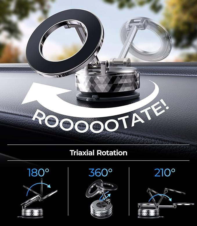 Meifigno Fits 360 ° Rotating Magsafe Car Mount for Tesla, [All-Metal & Upgraded Suction],Vacuum Magnetic Phone Holders for Your Car, Tesla Screen/Windshield/Dashboard Mount for iPhone Android
