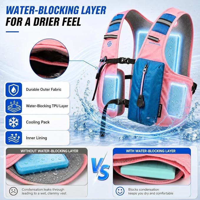 Cooling Hydration Vest with 2L BPA-Free Water Bladder, Running Vest with 3 Removable Cooling Packs, Lightweight Outdoor Hydration Pack for Hot Weather, Hiking, Cycling, Training