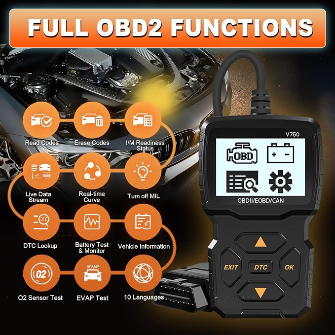 Car OBD2 Diagnostic Device Auto OBD2 Scanner,OBD2 EOBD Motor Error Code Reader Scanner with DTC Definition Voltage Detection and Monitoring in Car OBDII Protocol in Car Scanner(Black)