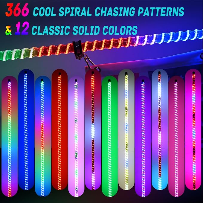 Nilight LED Whip Light 1 PC 4FT COB RGB Spiral Lighted Antenna with Spring Base, Bluetooth App & Remote Control DIY Chasing Patterns & Music Sync Safety Whips for ATV UTV RZR Polaris Can-Am Truck