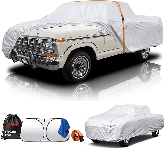Car Cover Waterproof All-Weather,Heavy-Duty Outdoor Full Exterior Automobiles Truck(Length 211-220 inch) with Windshield Sun Shade Universal Fit Ford Ranger, Chevy Colorado, GMC Canyon etc