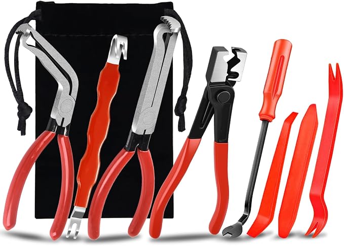 8PCS Electrical Disconnect Pliers, Automotive Electrical Plug Connector Disconnect Tool, Connector Separator,Hose Clamp Pliers and Red trim removal tool set，Applicable to Cars, Trucks, and SUVs