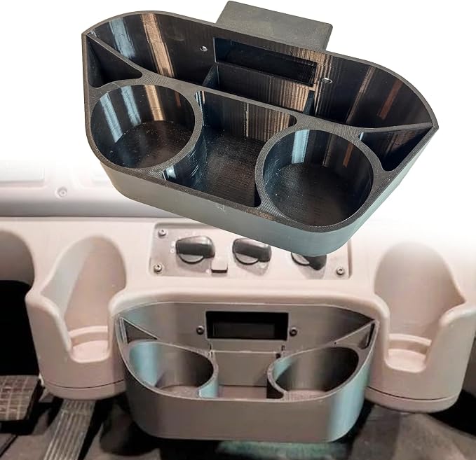 Center Console Organizer Tray for Freightliner M2 106 & S2RV Accessories | RV Dashboard Extension Tray with Dual Cup Holders & Gadget Storage, Easy-Clean Cab Organizer (Fits Factory Ashtray Slot)