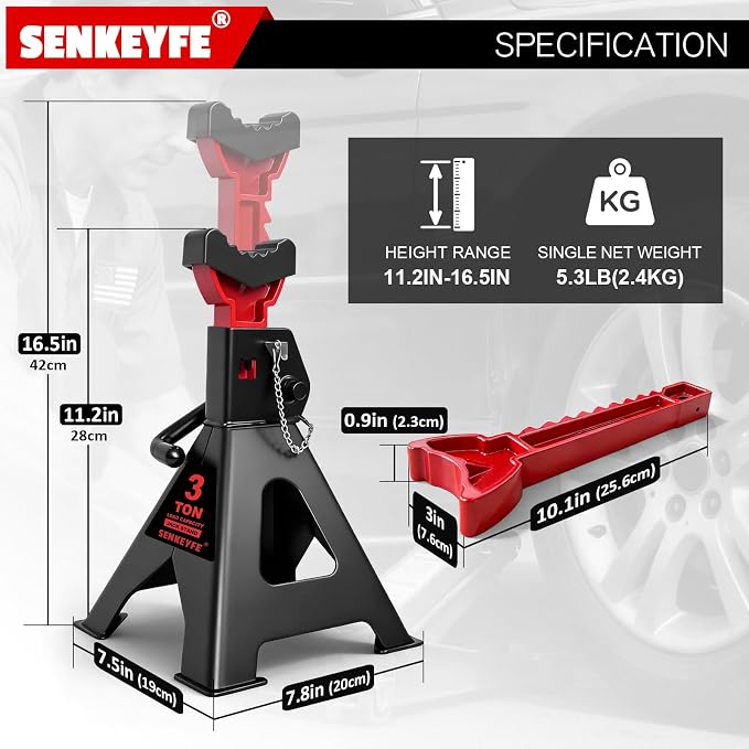 3 Ton (6,600 LBs) Jack Stands with Double Pin Locking,Rubber Cover and Large Foot Base,11"-17" Adjustable Height,Heavy Duty Car Jack Stands,Lifting SUV,MPV,Pickup Truck,ATV/UTV,1 Pair