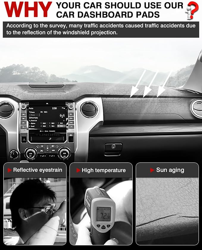 Autorder Dashboard Cover Mat for 2014-2021 Toyota Tundra Accessories Dash Cover Flannel Dash Mat Sunshade Glare UV Rays Protector