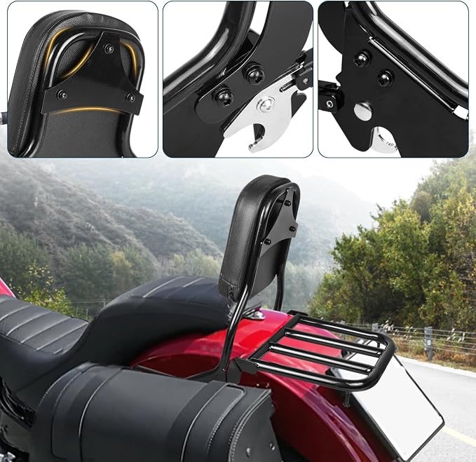 Upright Passenger Backrest Sissy Bar with Luggage Rack Docking Hardware Kit Compatible with for 2018-2025 Harley Softail FLSL FXST Heritage Classic FLHC FLHCS Deluxe FLDE Street Bob FXBB