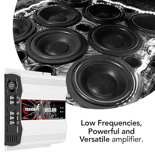 Taramps Bass 800 2 Ohms Monoblock Amplifier 800 Watts Rms 1 Channel 14.4VDC Out Power Full Range, Great for Sub/Bass - Rca/High Level Input, Car Audio