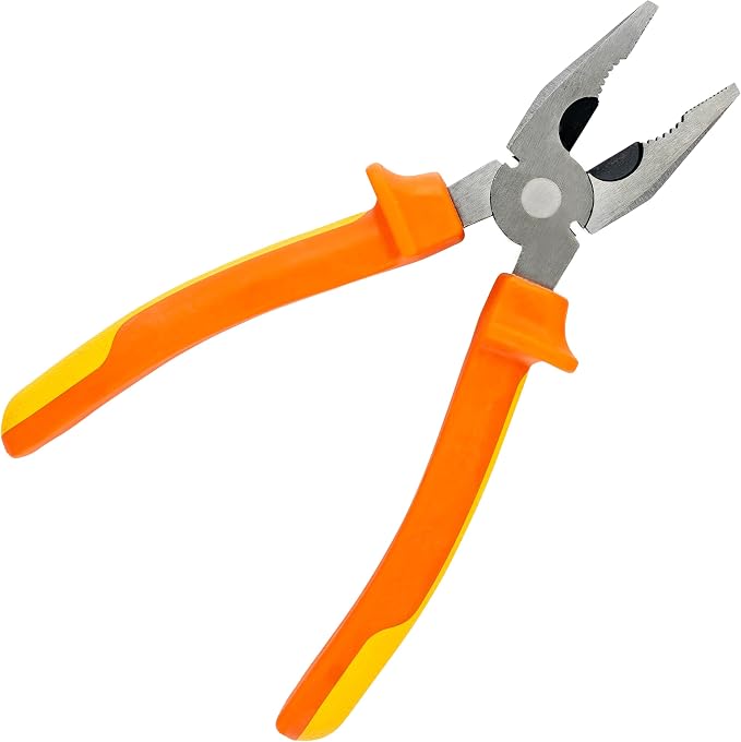 Ullman Insulated 8 in Combination Pliers with Industrial Non-Slip Grip - Perfect Hand Tool for Electricians, HVAC, and Contractors