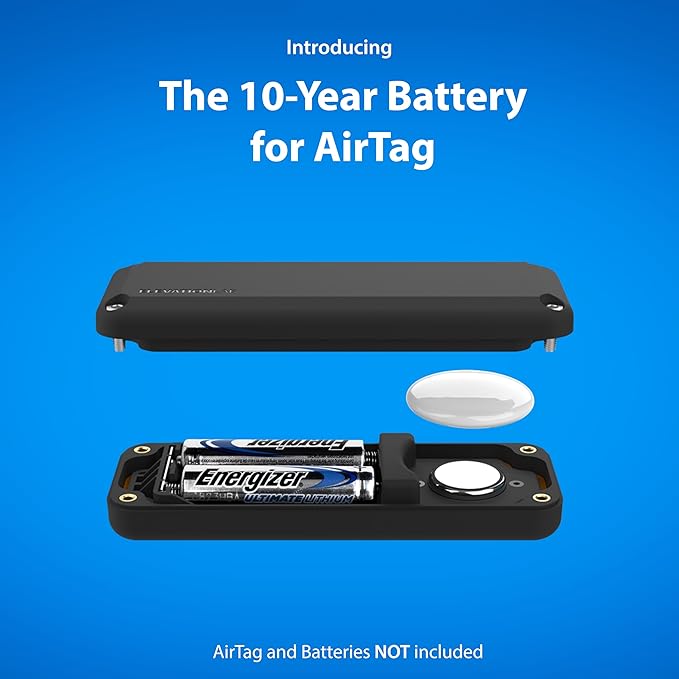 Elevation Lab AirTag 10-Year Extended Battery Case | Uses AA batteries - 14x more capacity than CR2032 | Waterproof, CR 2032 battery replacement