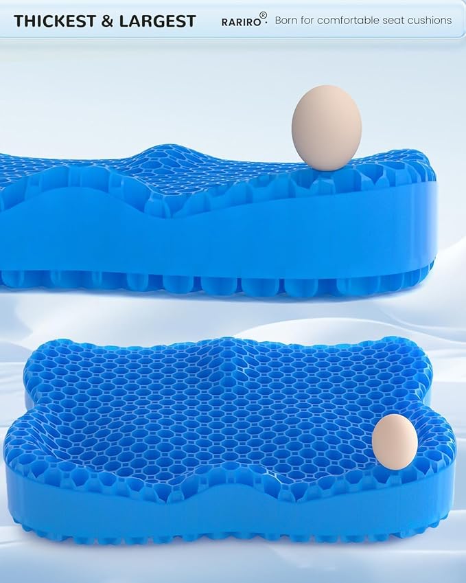 Thickened Gel Seat Cushion, Egg Gel Chair Pads for Wheelchair Pressure Coccyx Sciatica Pain Relief, Cooling Desk Seat Cushion for Kayak, Car, Office Chair Long Sitting[Blue-2.75"]