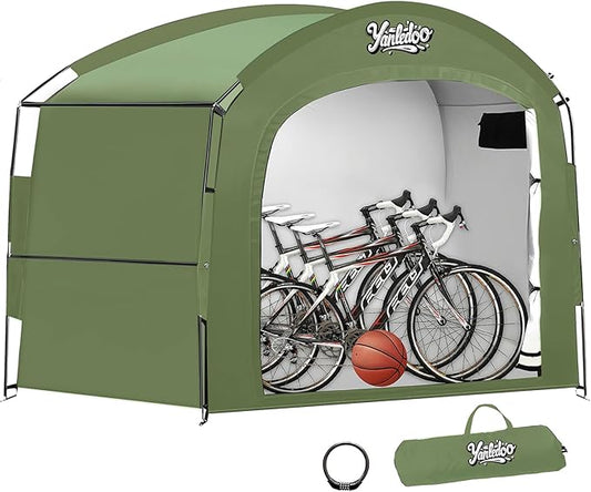 Waterproof Portable Bike Storage Tent with Extended Width for 3-5 Bikes, Clips Easy Setup Outdoor Bike Tent, Bicycle Shelter for Motorcycle, Garden Tools, Lawn Mower, XXL Bike Shed, Green