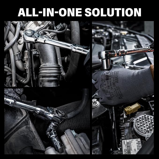 55-Piece 3/8" Drive Master Impact Socket Set, Shallow & Deep Sockets Kit (6-24mm & 1/4"-1"), SAE & Metric, Includes 3" Extension Bar, Universal Joint & 90-Tooth Ratchet, 6-Point Design