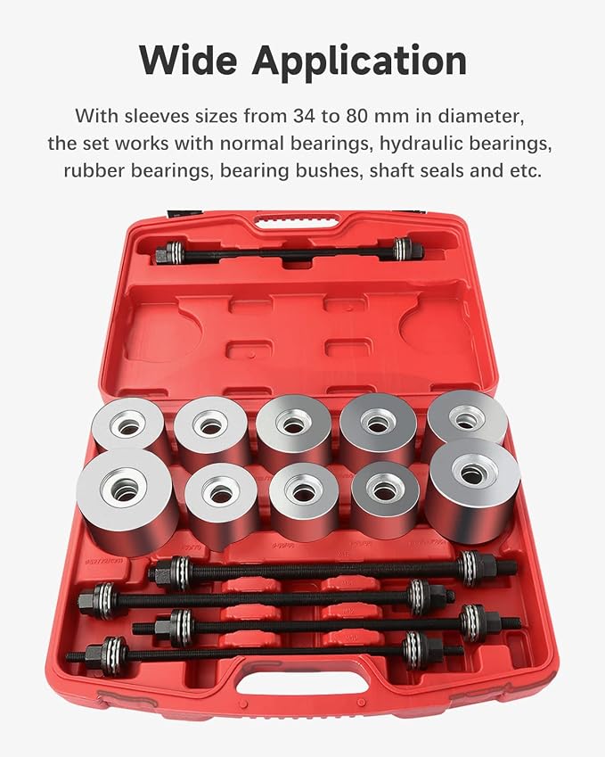 27Pcs Universal Press and Pull Sleeve Kit Bush Bearing Insertion Tool Set Impact Bolt and Nut Set