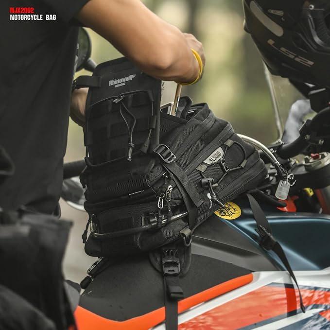 Rhinowalk Motorcycle Tank Bag Backpack Travel Luggage Separate Water Bag Duffel Bag with molle system fits most Adventure and Sport Motorcycle Frames