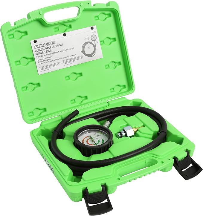 OEMTOOLS 37263 Exhaust Back Pressure Tester/Gauge Kit, Exhaust Gauge Diagnoses Catalytic Converter Issues, Oxygen Sensor Adapter, psi/Bar Readings