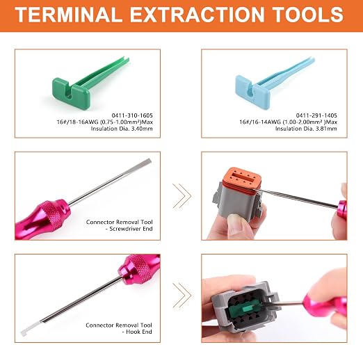 504PCS Deutsch Connectors Kit with Crimping Tool, 2/3/4/6/8/12 Pin DT Connectors with Removal Tool, Size 16 Solid Terminal Contacts, 14-18 AWG