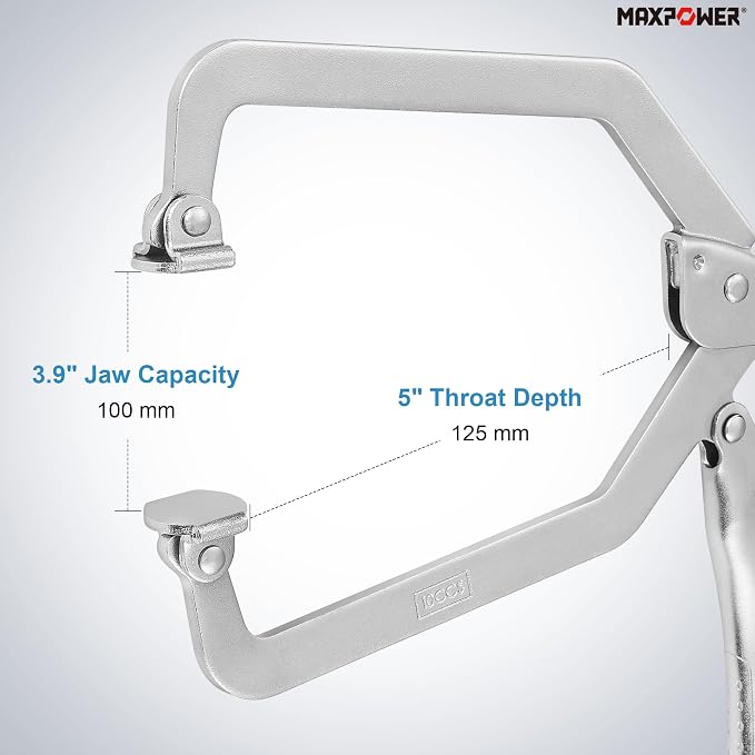 MAXPOWER 10.5 inch Self Adjusting Locking C Clamp, 3.9 inch Jaw Capacity, Long Reach Automatic Locking C-Clamps Pliers with Swivel Pad