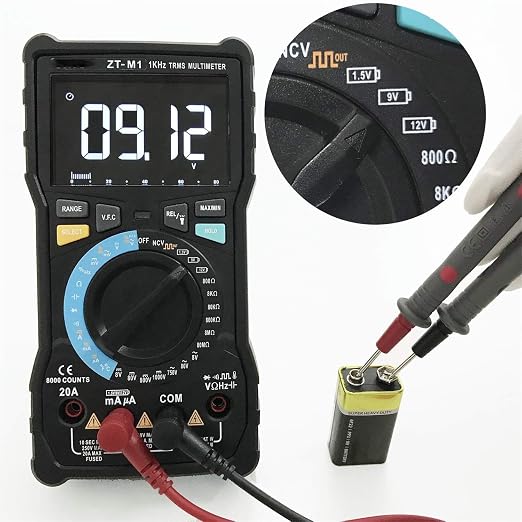 Auto Ranging Digital Multimeter TRMS 6000 with Battery Alligator Clips Test Leads AC/DC Voltage/Account,Voltage Alert, Amp/Ohm/Volt Multi Tester/Diode (ZT-M1)